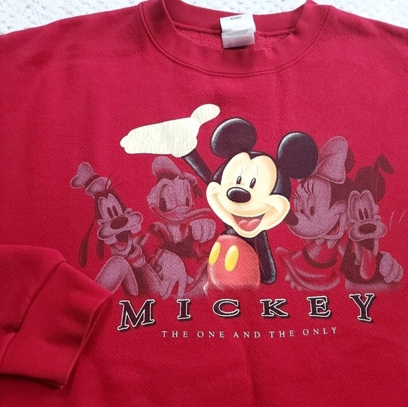 Y2K Disney Mickey Mouse Red Crewneck Pullover Sweatshirt sz L - Picture 1 of 7